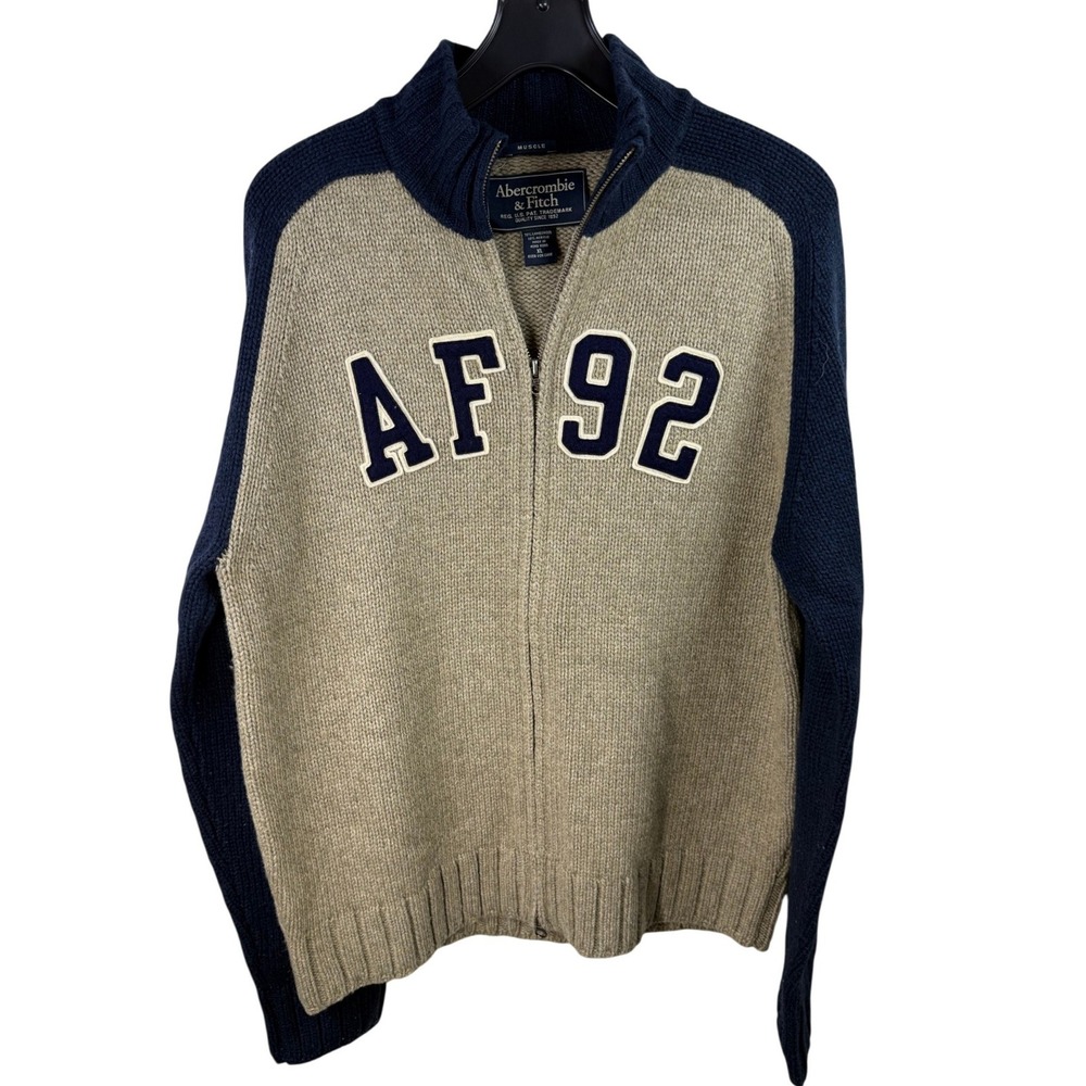 Vintage Abercrombie & Fitch Full Zip Wool Mock Neck Knit Sweater Muscle Men's XL